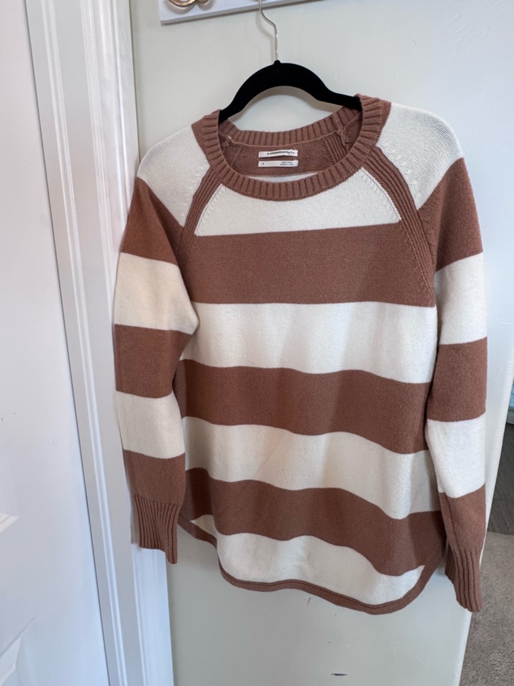 Anthropologie Striped Crewneck Sweater in Cream & Tan